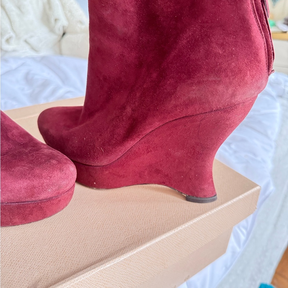 Prada Burgundy Suede Wedge Boots - Picture 9 of 15